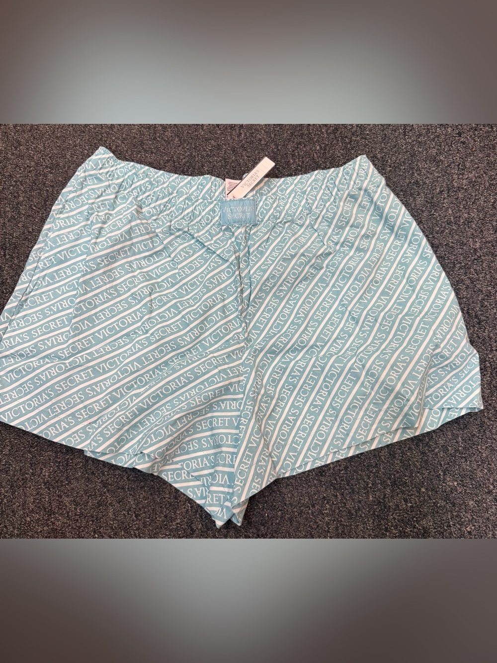NWT Victoria Secret Blue and White Boxer Sleep Shorts Logo